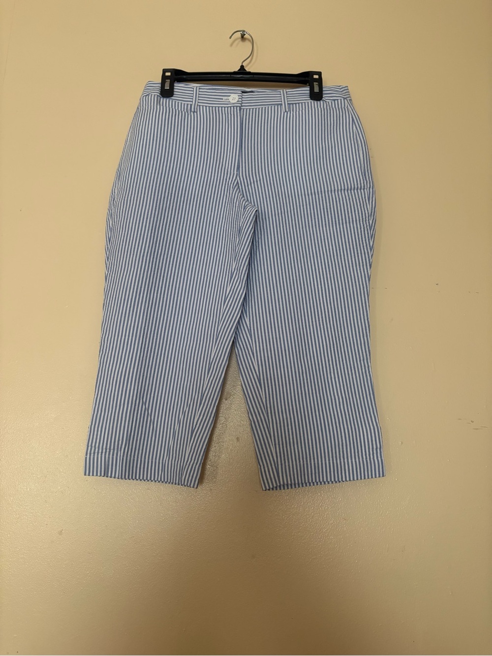 Talbots Light Blue and White Pinstripe Capris